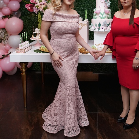 NICOLE BAKTI - 6952 - Off -Shoulder Gown - Blush - Picture 4 of 4